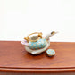 Ceramic Porcelain Miniature Duck Shaped Teapot with Copper Handle, Benjarong patterns Golden Dots, Dollhouse Decor, Gift for Teapot Lovers