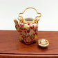 Ceramic Porcelain Miniature Chinese Teapot with Copper Handle, Benjarong patterns Golden Dots, Dollhouse Decoration, Gift for Teapot Lovers