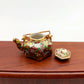 Ceramic Porcelain Miniature Chinese Teapot with Copper Handle, Benjarong patterns Golden Dots, Dollhouse Decoration, Gift for Teapot Lovers