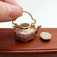 Ceramic Porcelain Miniature Chinese Teapot with Copper Handle, Benjarong patterns Golden Dots, Dollhouse Decoration, Gift for Teapot Lovers
