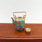 Ceramic Porcelain Miniature Chinese Teapot with Copper Handle, Benjarong patterns Golden Dots, Dollhouse Decoration, Gift for Teapot Lovers